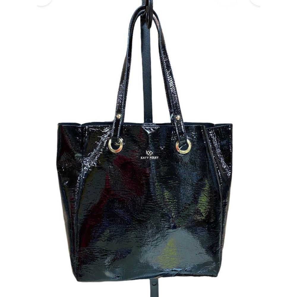 Katy Perry Iris Black Patent Leather Tote Bag NWT